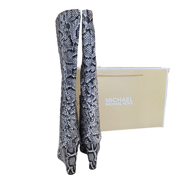 NEW Michael Kors Isra Wedge BOOTS Women's 10 Leather Snake Embossed Knee Hi Boot - Picture 6 of 11